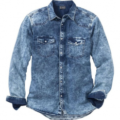 Koszula dżinsowa z efektem wytarcia Slim Fit bonprix niebieski "moon". Niebieskie koszule męskie bonprix. Za 109.99 zł.