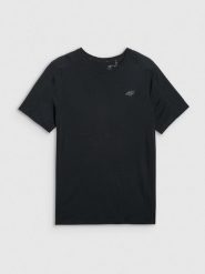 4F Koszulka trekkingowa z wełną merino męska - czarna XXL. Czarne t-shirty męskie 4f, m, bez wzorów, z materiału, bez kołnierzyka, bez ramiączek. Za 199.99 zł.