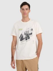4F T-shirt regular z nadrukiem męski - biały XXL. Białe t-shirty męskie 4f, m, bez wzorów, ze skóry, bez kołnierzyka, bez ramiączek. Za 69.99 zł.
