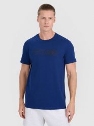 4F T-shirt regular z nadrukiem męski - granatowy S. Niebieskie t-shirty męskie 4f, m, bez wzorów, z bawełny, bez kołnierzyka, bez ramiączek. Za 59.99 zł.