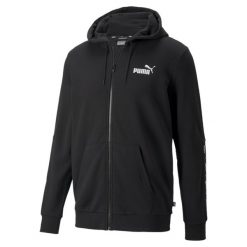 Bluza dresowa męska Puma ESS+ Tape Full-Zip Hoodie TR. Czarne bluzy z kapturem męskie Puma, l, bez wzorów, z bawełny, z kapturem. Za 184.00 zł.