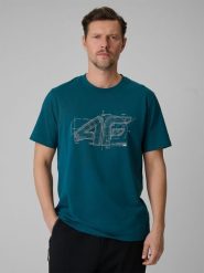 4F T-shirt regular z nadrukiem męski - turkusowy XXL. Niebieskie t-shirty męskie 4f, m, bez wzorów, z bawełny, bez kołnierzyka, bez ramiączek. Za 59.99 zł.