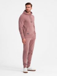 Komplet męski dresowy BASIC bluza kangurka + joggery – ciemnoróżowy - Rozmiar: XXL. Czerwone bluzy nierozpinane męskie Ombre Clothing, m, z aplikacjami, z bawełny, klasyczne, bez ramiączek, bez kaptura. W wyprzedaży za 239.99 zł.