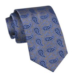 Elegancki Krawat Męski - Alties - Niebieskie Paisley, Beżowy Motyw. Niebieskie krawaty i muchy męskie Alties, bez wzorów, z tkaniny, eleganckie. Za 49.00 zł.
