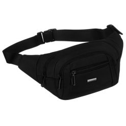 Czarna saszetka męska, jednokomorowa z czterema dodatkowymi kieszeniami, wykonana z cordury - Peterson. Czarne saszetki męskie Peterson, bez wzorów. Za 69.99 zł.