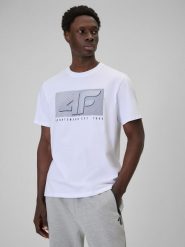 4F T-shirt regular z nadrukiem męski - biały XL. Białe t-shirty męskie 4f, m, bez wzorów, z dresówki, bez kołnierzyka, bez ramiączek. Za 69.99 zł.