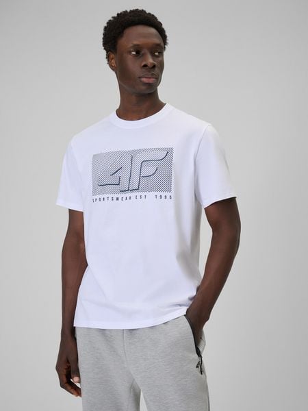 4F T-shirt regular z nadrukiem męski - biały XL. Białe t-shirty męskie 4f, m, bez wzorów, z dresówki, bez kołnierzyka, bez ramiączek. Za 69.99 zł.