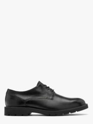 Półbuty męskie na lekkim traktorowym spodzie. Czarne eleganckie półbuty męskie Ryłko, ze skóry, bez obcasa, bez zapięcia. W wyprzedaży za 349.99 zł.