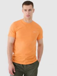 4F T-shirt regular gładki męski - pomarańczowy L. Brązowe t-shirty męskie 4f, l, bez wzorów, z bawełny, bez kołnierzyka, bez ramiączek. W wyprzedaży za 39.99 zł.