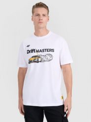 4F T-shirt regular z nadrukiem uniseks 4F x Drift Masters - biały S. Białe t-shirty męskie 4f, m, bez wzorów, z bawełny, bez kołnierzyka, bez ramiączek. Za 119.99 zł.