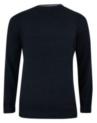 Sweter Ciemny Granatowy Bawełniany, Dziergany, Tłoczony Wzór (U-neck) -Adriano Guinari. Niebieskie kardigany męskie Adriano Guinari, bez wzorów, z bawełny, biznesowe, bez kołnierzyka, bez ramiączek. Za 159.00 zł.