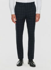 PAKO LORENTE – Granatowe garniturowe spodnie męskie. Eleganckie spodnie męskie Pako Lorente, bez wzorów, z elastanu. Za 299.99 zł.