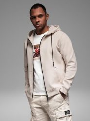 Dresowa rozpinana bluza hoodie w stylu streetwearowym piaskowa V6 OM-SSZP-0213 XL. Bluzy rozpinane męskie Ombre, m, bez wzorów, z dresówki, bez ramiączek, bez kaptura. Za 408.47 zł.