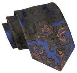 Męski Krawat Angelo di Monti - Niebieski, Duży Wzór Orientalny. Niebieskie krawaty i muchy męskie Angelo di Monti, bez wzorów, z tkaniny, eleganckie. Za 45.00 zł.