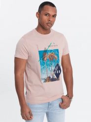 Męski t-shirt bawełniany z nadrukiem California - różowy V2 - Rozmiar: XXL. Czerwone t-shirty męskie Ombre Clothing, m, bez wzorów, z bawełny, bez kołnierzyka, bez ramiączek. W wyprzedaży za 29.99 zł.