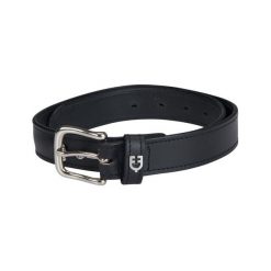 Skórzany pas do jazdy konnej z zatrzaskami. Czarne paski męskie EQUESTRO, bez wzorów, ze skóry. W wyprzedaży za 169.85 zł.