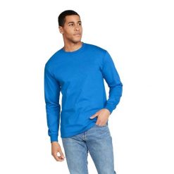 Ultra Bawełniana Koszulka Z Długim Rękawem Unisex Dla Dorosłych. Niebieskie koszulki męskie z długim rękawem GILDAN, xl, bez wzorów, z bawełny, sportowe, bez kołnierzyka, bez ramiączek. Za 77.99 zł.