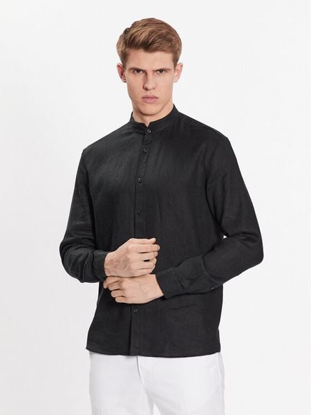 Hugo Koszula 50490740 Czarny Slim Fit. Czarne koszule męskie Hugo, m, bez wzorów, ze lnu, bez kołnierzyka, bez ramiączek. Za 269.99 zł.