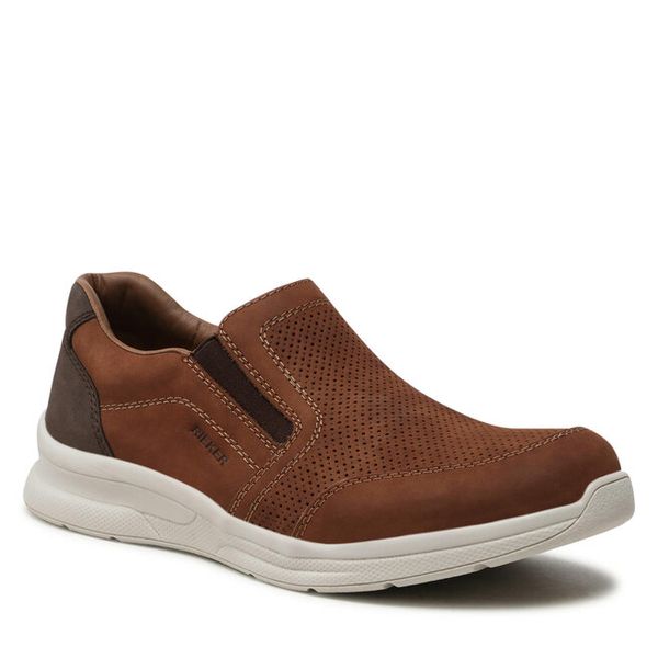 Półbuty Rieker. Brązowe codzienne półbuty męskie Rieker, bez wzorów, bez obcasa, bez zapięcia. Za 349.99 zł.