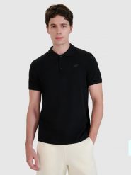 4F Koszulka polo regular męska - czarna XL. Czarne koszulki polo męskie 4f, m, bez wzorów, z bawełny, klasyczne, bez kołnierzyka, bez ramiączek. Za 89.99 zł.