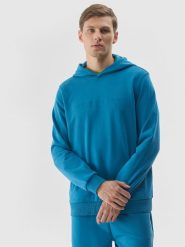 4F Bluza dresowa nierozpinana z kapturem męska - niebieska XXL. Niebieskie bluzy nierozpinane męskie 4f, m, bez wzorów, z bawełny, sportowe, bez ramiączek, z kapturem. W wyprzedaży za 99.99 zł.