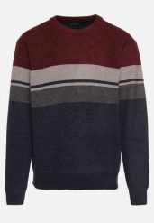Bordowy Sweter z Wełną z Eleganckim Kołnierzykiem Koszulowym Espalea. Czerwone swetry męskie Born2be, z aplikacjami, z dzianiny, biznesowe, bez kołnierzyka, bez ramiączek. Za 89.99 zł.
