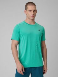 4F Koszulka treningowa regular szybkoschnąca męska - turkusowa 3XL. Niebieskie t-shirty męskie 4f, m, bez wzorów, ze skóry, sportowe, bez ramiączek. Za 79.99 zł.