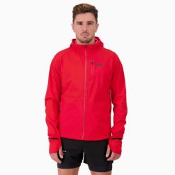 Kurtka przeciwwiatrowa wodoodporna Męska Bieganie MID-ULTRA WINDBREAKER. Czerwone kurtki męskie BODYCROSS, na zimę, m, bez wzorów, bez kaptura, do biegania. Za 640.99 zł.