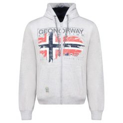 Bluza męska Geographical Norway GRUSTY Blended Grey, mieszana szarość. Czerwone bluzy rozpinane męskie Geographical Norway, m, bez wzorów, z bawełny, z kapturem. Za 169.00 zł.