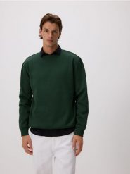 Gładka bluza z bawełną - ciemnozielony. Zielone bluzy nierozpinane męskie Reserved, l, bez wzorów, z bawełny, bez ramiączek, bez kaptura. Za 109.99 zł.