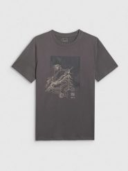 4F T-shirt regular z nadrukiem męski - szary L. Szare t-shirty męskie 4f, l, bez wzorów, z bawełny, bez kołnierzyka, bez ramiączek. Za 69.99 zł.