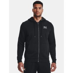 Bluza fitness męska Under Armour Essential Fleece Full Zip Hood. Czarne bluzy nierozpinane męskie Under Armour, m, bez wzorów, z bawełny, sportowe, bez ramiączek, z kapturem. Za 230.34 zł.