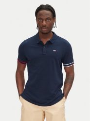 Tommy Jeans Polo Flag Cuff DM0DM21306 Granatowy Slim Fit. Niebieskie koszulki polo męskie Tommy Jeans, m, bez wzorów, z bawełny, bez kołnierzyka, bez ramiączek. Za 199.99 zł.