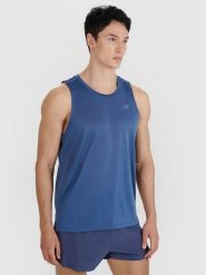 4F Tank top do biegania regular szybkoschnący męski - granatowy M. Niebieskie t-shirty sportowe męskie 4f, m, bez wzorów, z dzianiny, klasyczne, bez ramiączek. W wyprzedaży za 99.99 zł.