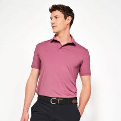 Koszulka polo do golfa z krótkim rękawem męska Inesis WW900. Fioletowe koszulki polo męskie INESIS, l, bez wzorów, z dżerseju, sportowe, bez kołnierzyka, bez ramiączek. Za 99.99 zł.
