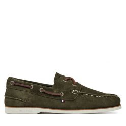 Półbuty Tommy Hilfiger. Zielone codzienne półbuty męskie Tommy Hilfiger, bez wzorów, bez obcasa, bez zapięcia. Za 339.99 zł.