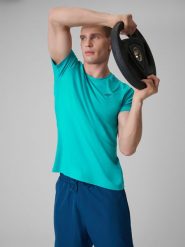 4F Koszulka treningowa regular szybkoschnąca męska - turkusowa 3XL. Niebieskie t-shirty sportowe męskie 4f, m, bez wzorów, ze skóry, sportowe, bez ramiączek. Za 79.99 zł.