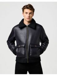 Wrangler Kurtka przejściowa SHEARLING JACKET Czarny Regular Fit. Czarne kurtki męskie Wrangler, l, bez wzorów, bez ramiączek, bez kaptura. Za 549.00 zł.