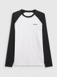 4F Longsleeve regular z nadrukiem męski - biały 3XL. Białe koszulki męskie z długim rękawem 4f, m, bez wzorów, bez kołnierzyka, bez ramiączek. Za 79.99 zł.