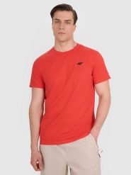 4F T-shirt regular gładki męski - czerwony XXL. Czerwone t-shirty męskie 4f, m, bez wzorów, z bawełny, bez kołnierzyka, bez ramiączek. Za 49.99 zł.