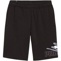 Shorty Męskie Graficzny Nadruk Logo ESS+. Czarne szorty sportowe męskie Puma, bez wzorów, sportowe. Za 213.99 zł.