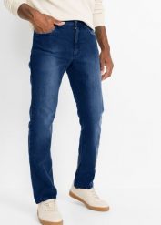Dżinsy ze stretchem regular fit w wygodnym fasonie, prosta nogawka. Szare jeansy męskie bonprix, bez wzorów, z jeansu, vintage. Za 129.99 zł.