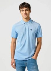 WRANGLER MĘSKA KOSZULKA WRANGLER REFINED POLO SHIRT BLUE 112362833. Niebieskie koszulki polo męskie Wrangler, m, bez wzorów, bez kołnierzyka, bez ramiączek. Za 89.99 zł.