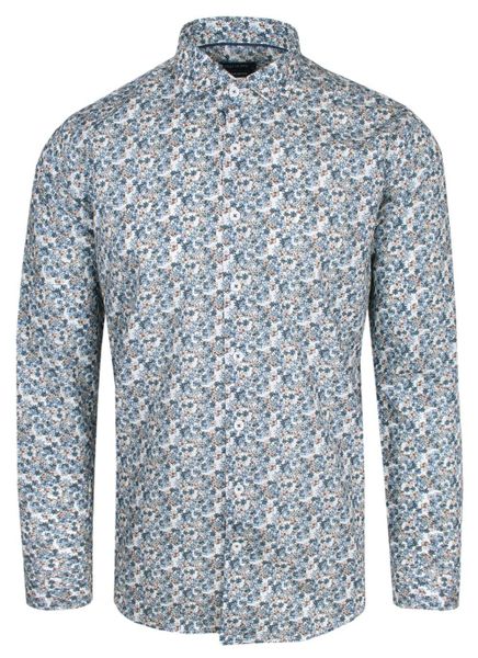 Koszula Męska, Granatowo-Beżowa w Kwiatki, Długi Rękaw, Regular, Krój Prosty -RIGON. Niebieskie koszule męskie Rigon, m, bez wzorów, z bawełny, bez kołnierzyka, bez ramiączek. Za 119.00 zł.