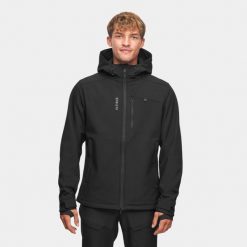 Kurtka turystyczna męska softshell Alpinus ASO. Czarne kurtki softshell męskie Alpinus, l, bez wzorów, z softshellu, bez kaptura, trekkingowe. Za 279.00 zł.
