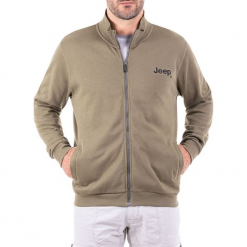 Bluza w kolorze oliwkowym. Brązowe bluzy rozpinane męskie Jeep, z nadrukiem, prążkowane. W wyprzedaży za 114.95 zł.