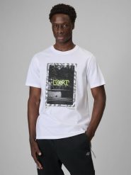 4F T-shirt regular z nadrukiem męski - biały M. Białe t-shirty męskie 4f, m, bez wzorów, z bawełny, bez kołnierzyka, bez ramiączek. Za 79.99 zł.