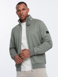 Męska kurtka z wysokim kołnierzem i polarowym wnętrzem – khaki V3 - Rozmiar: XL. Brązowe kurtki męskie Ombre Clothing, na lato, l, z aplikacjami, z polaru, eleganckie, bez ramiączek, bez kaptura. W wyprzedaży za 99.99 zł.