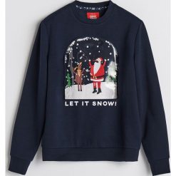 Bluza ze świątecznym motywem - Granatowy. Niebieskie bluzy nierozpinane męskie Reserved, wizytowe. Za 99.99 zł.