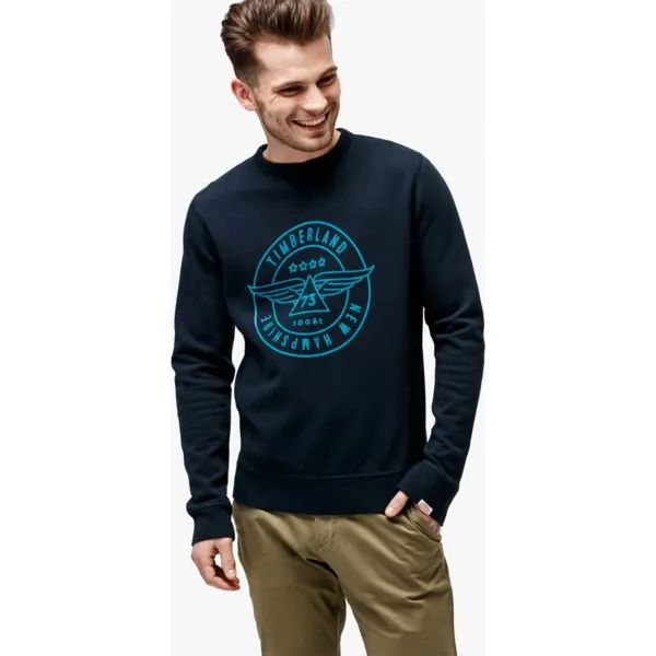 Timberland Bluza Brushback Vintage Graphic Crew , granatowy, rozmiar L. Niebieskie bluzy nierozpinane męskie Timberland, l, z aplikacjami, z bawełny, vintage, bez ramiączek, bez kaptura. W wyprzedaży za 207.99 zł.